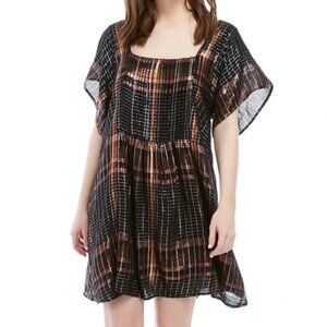 Free People Black Orange Plaid Mini Dress Oversized Baby Doll